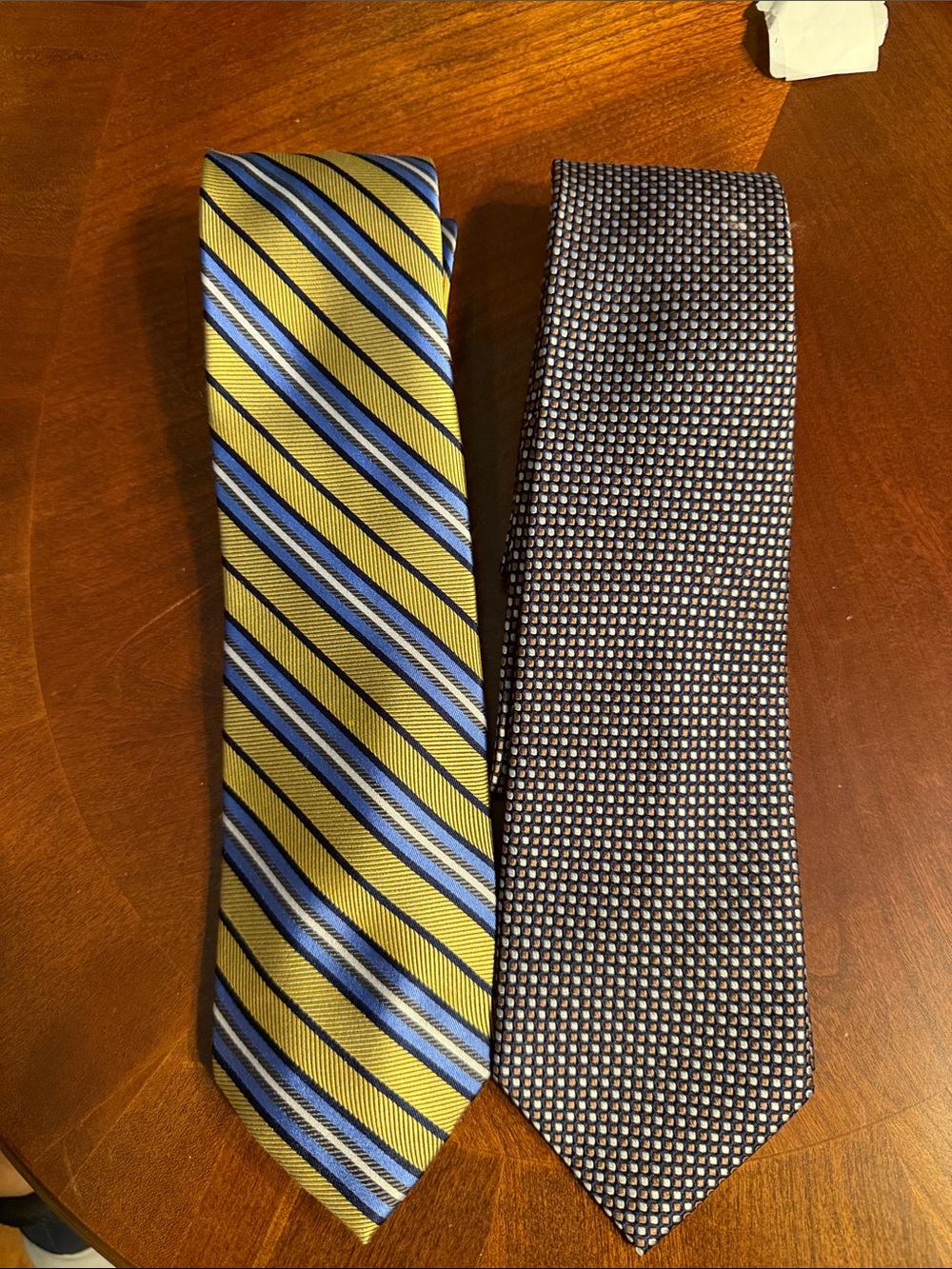 Two Jos. A. Bank Ties - Yellow and Blue Striped & Brown Micro-Pattern Neckties